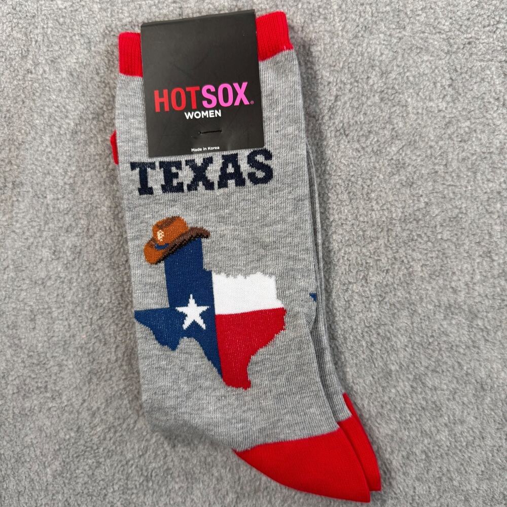 HOTSOX Women's Texas Map Cowboy Hat Crew Socks Grey Red Sock Size 9-11